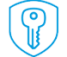 A blue icon of a key in the shape of a shield.